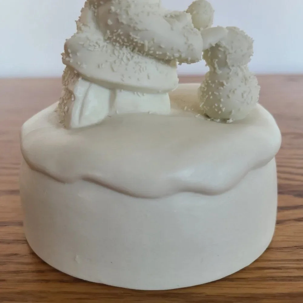 Porcelain Bisque Holiday Christmas Music Box Boy Building Snowman 